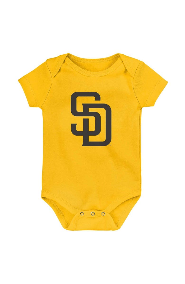 Outerstuff Infant Gold/White/Heather Gray San Diego Padres Biggest Little Fan 3-Pack Bodysuit Set, Alternate, color, Gold