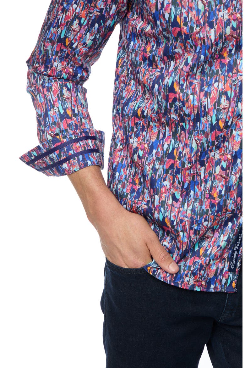 Brighton Tailored Fit Leaf Print Cotton Button-Up Shirt, Alternate, color, BLUE MULTI