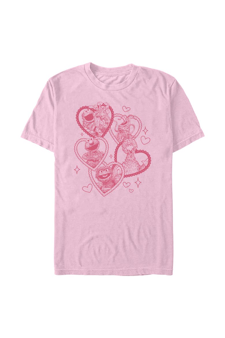 Mens Sesame Street Heart Framed Characters T Shirt, Main, color, Blossom