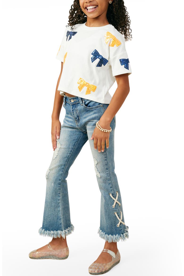 Kids' Gameday Sequin Bow Graphic T-Shirt, Alternate, color, WHITE/ ORANGE/ BLUE