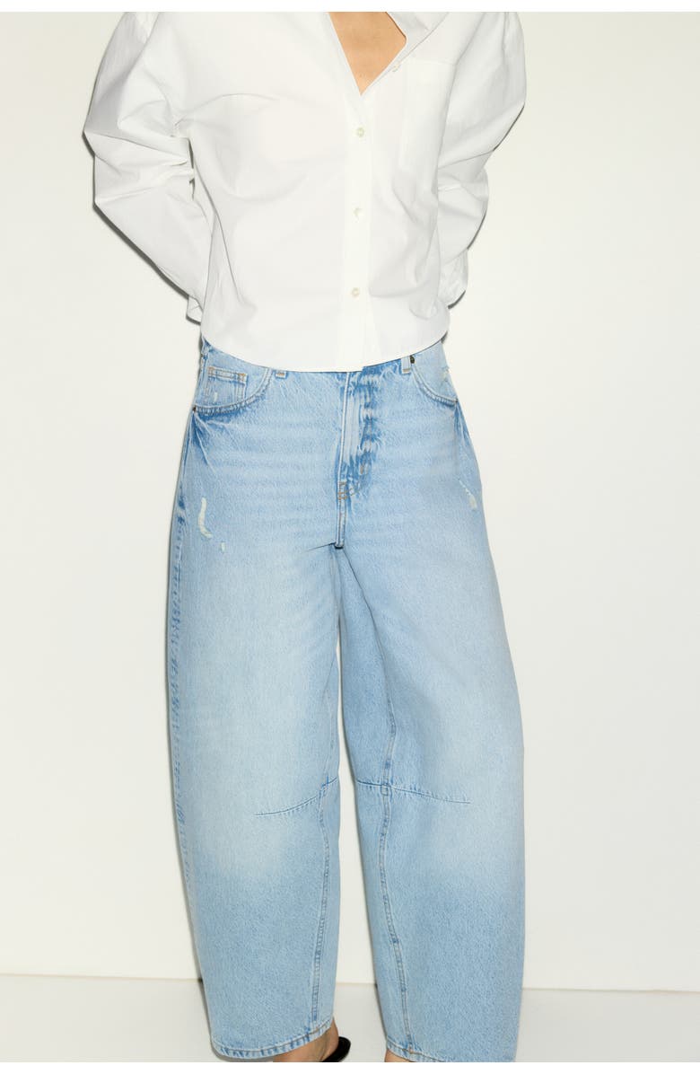 H&M Barrel High Waist Ankle Jeans, Alternate, color, Light Denim Blue