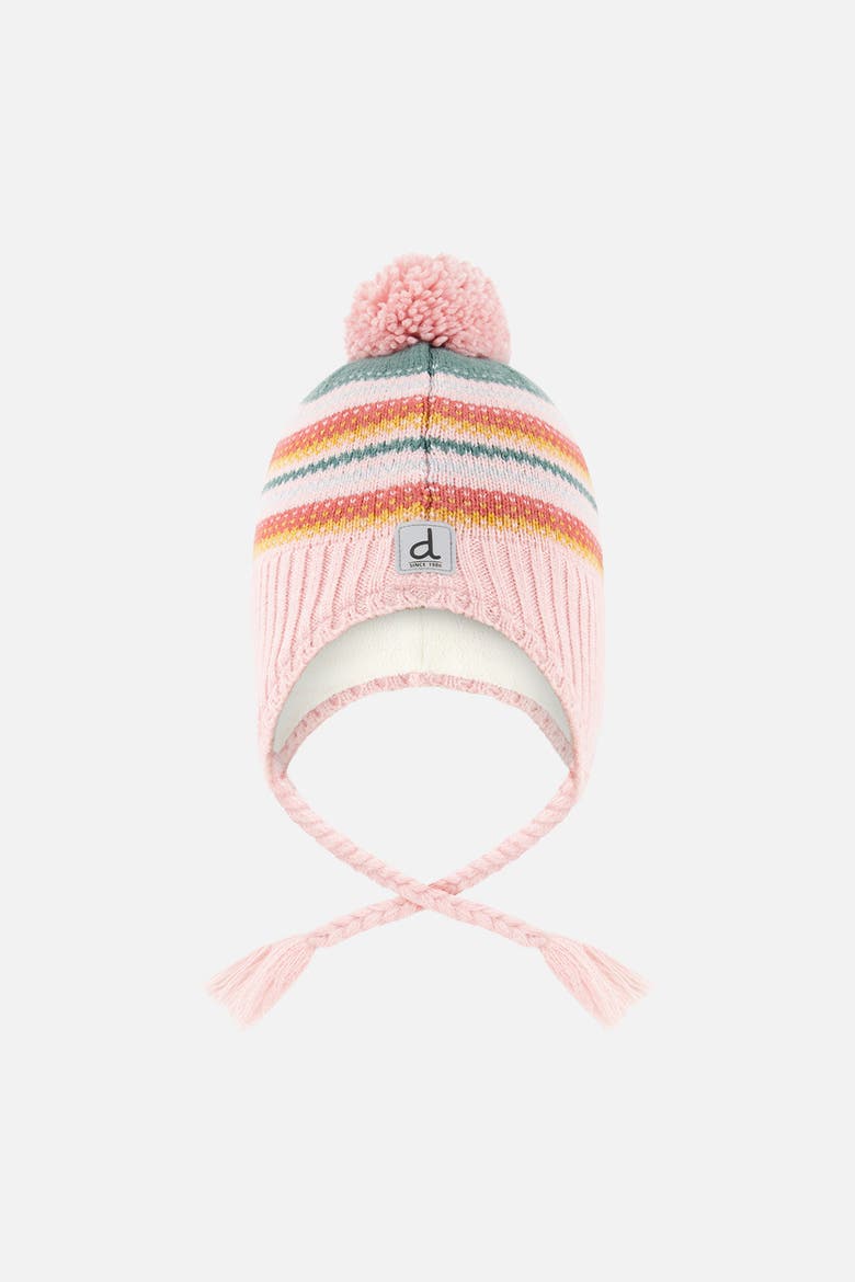 Peruvian Jacquard Fleece-Lined Earflap Knit Hat with Pompom, Main, color, Pink and Green Jacquard