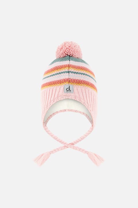 Peruvian Jacquard Fleece-Lined Earflap Knit Hat with Pompom