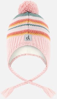 Deux par Deux Peruvian Jacquard Fleece-Lined Earflap Knit Hat with Pompom