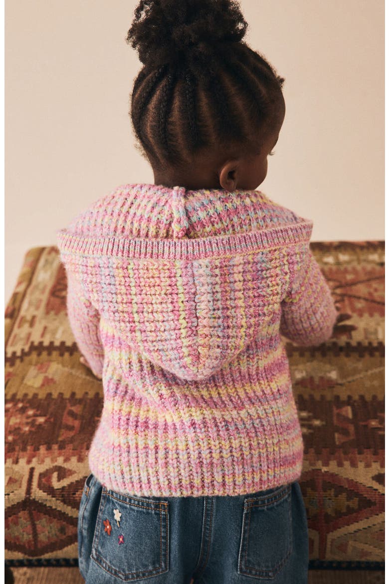 Kids' Bear Crochet Hooded Cardigan, Alternate, color, PINK