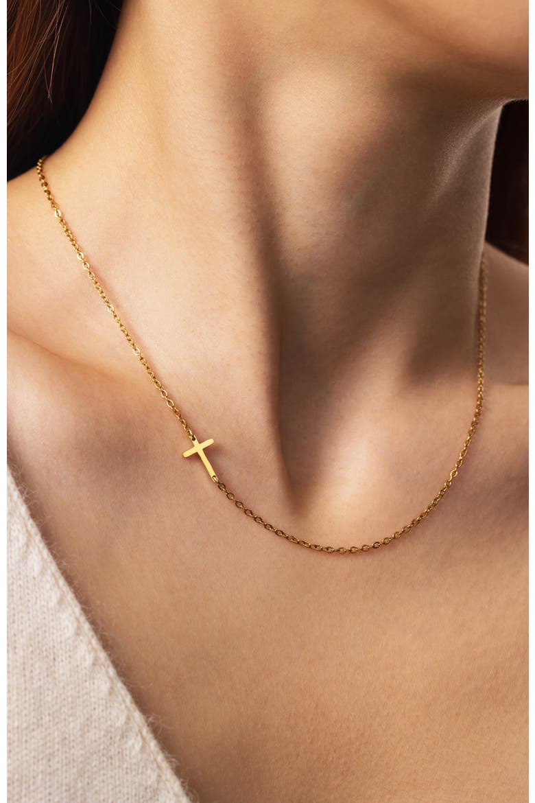 Dainty Sideways Cross Necklace, Alternate, color, Silver