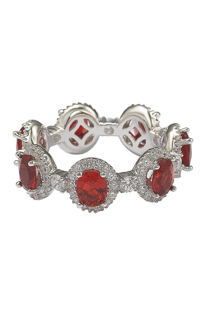 SUZY LEVIAN Sterling Silver Prong Set Red CZ & Pave Halo Station Eternity Band Ring, Alternate, color, Red
