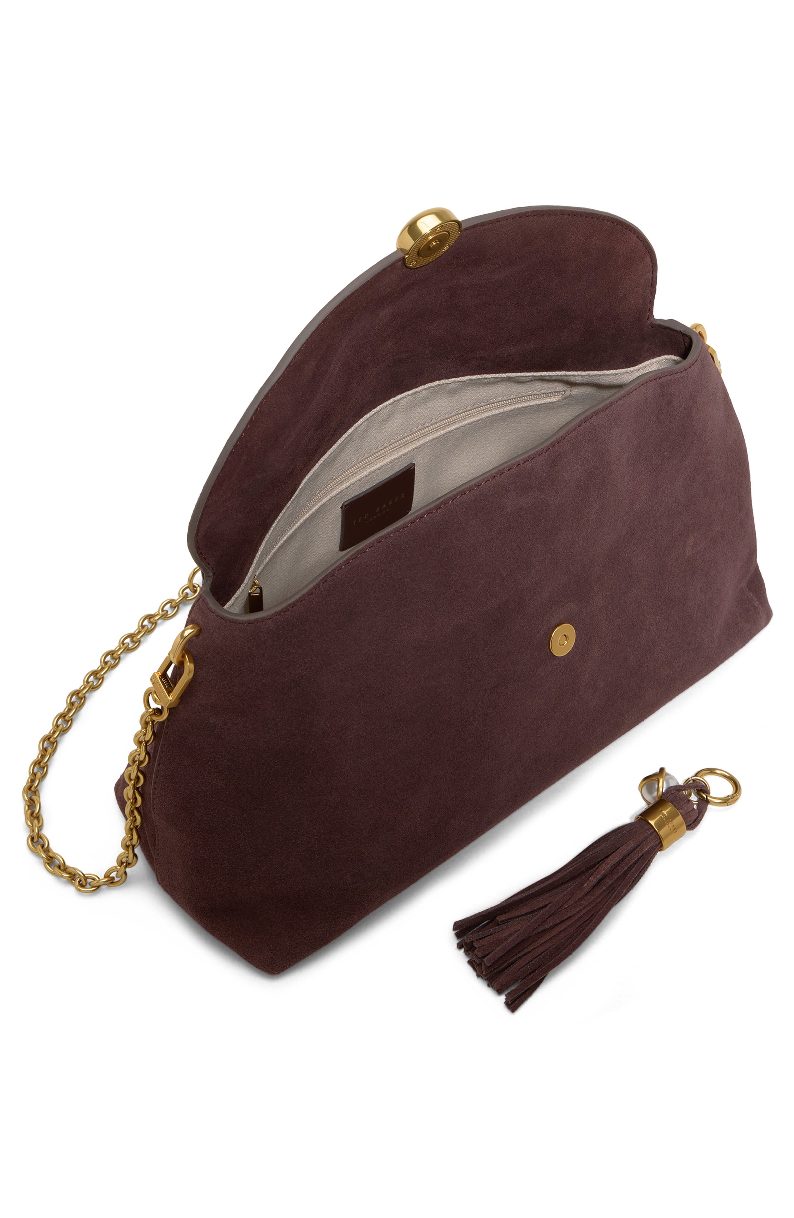 Gigi Faux Suede Clutch, Alternate, color, SUEDE DARK BROWN