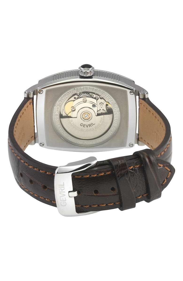 GEVRIL Oculus Automatic Leather Strap Watch, 36mm x 43mm, Alternate, color, 