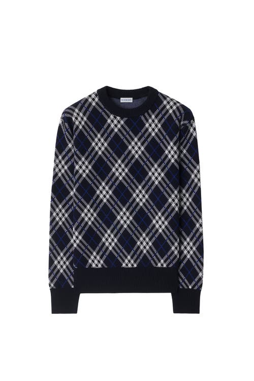 Burberry Diamond Pattern Knit Crewneck Sweater In Blue