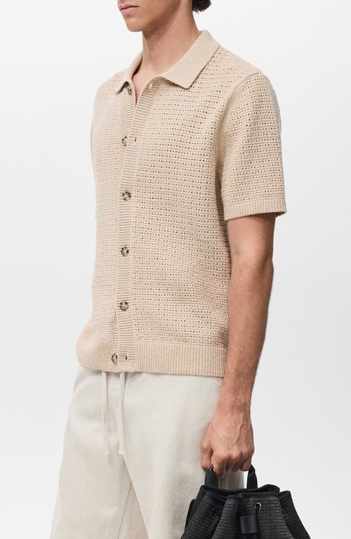 Mango Short Sleeve Openwork Cotton Blend Cardigan In Neutral