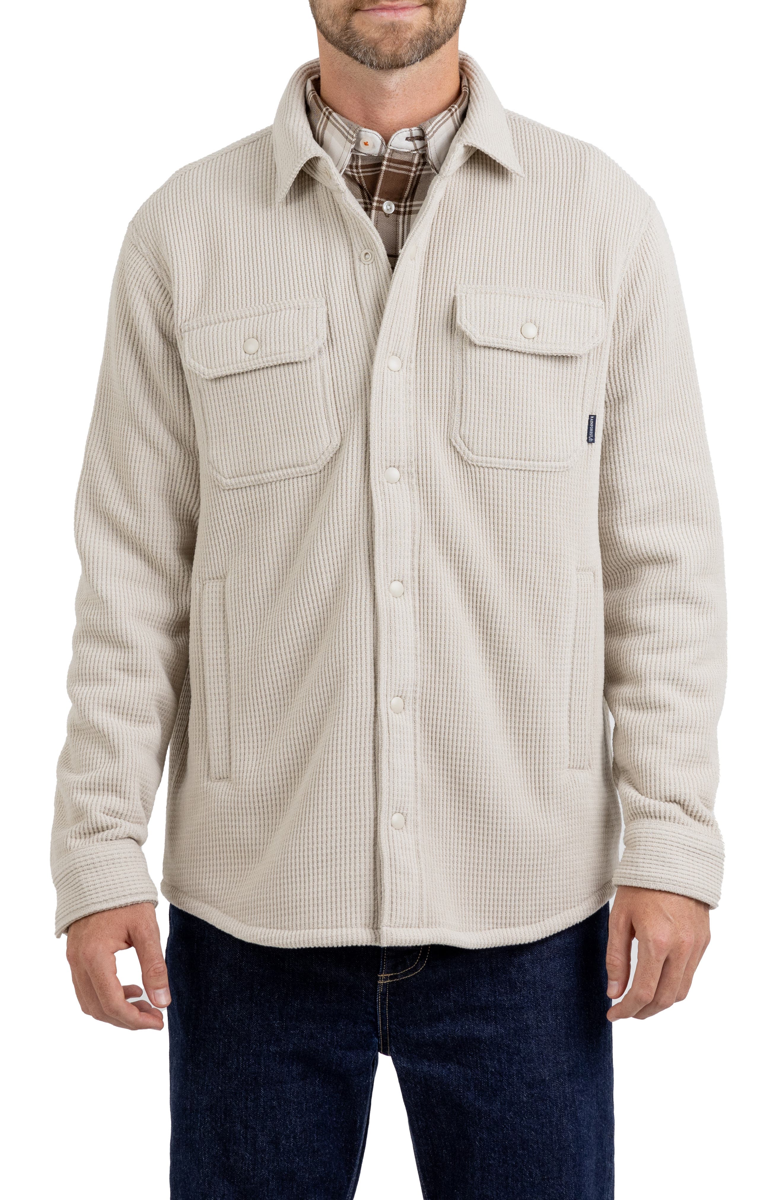 Rainforest Highland Waffle Knit Shirt Jacket with Faux Shearling Lining in Oatmeal 
