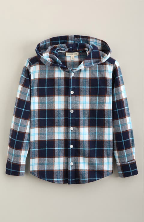 Kids' Hooded Plaid Button-Up Flannel Shirt