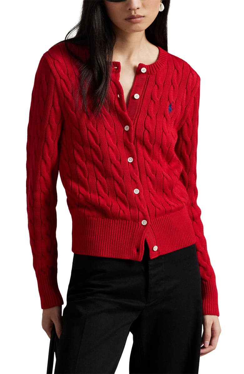 Polo Ralph Lauren Cable Knit Cotton Cardigan, Main, color, Red