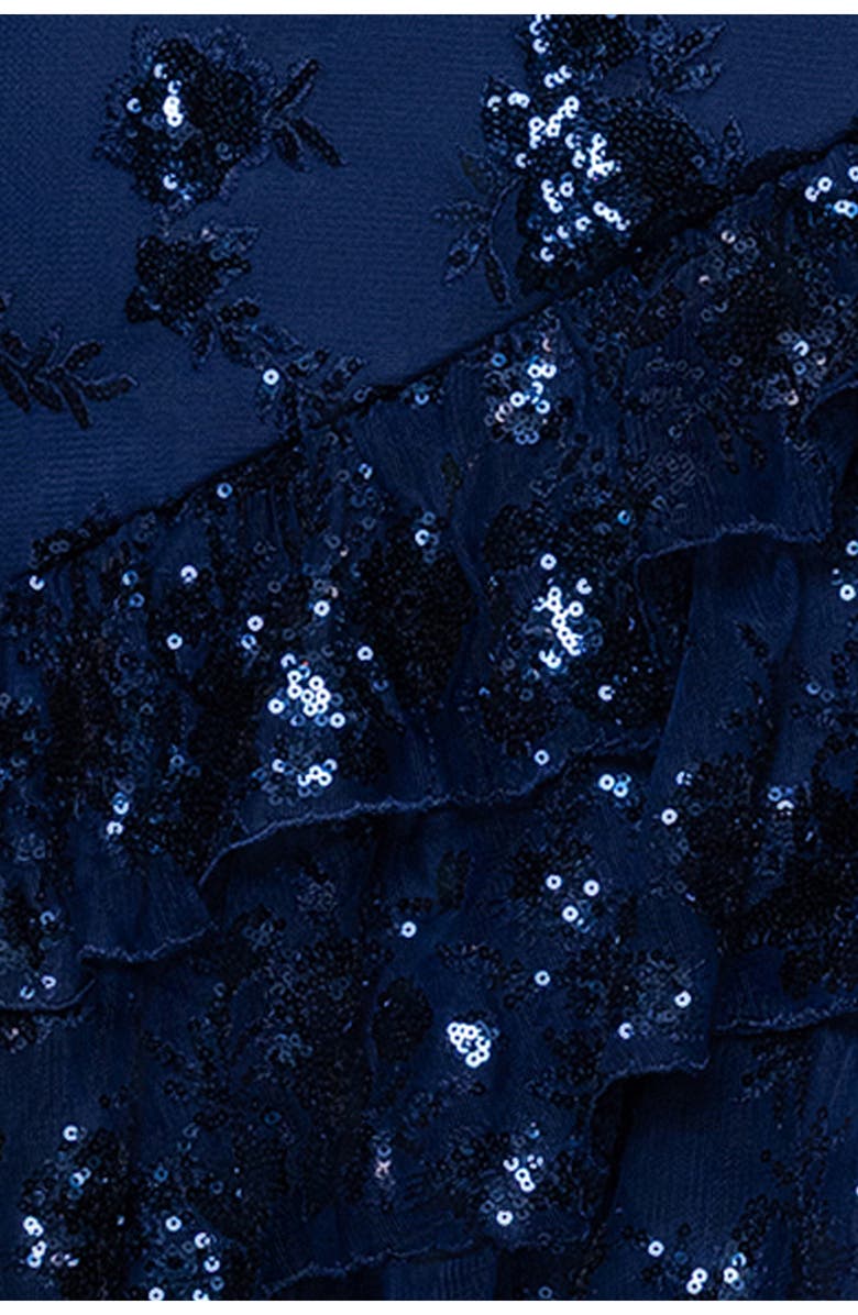 Blondie Nites Sequin Embroidered Tiered Tulle Gown, Alternate, color, Navy