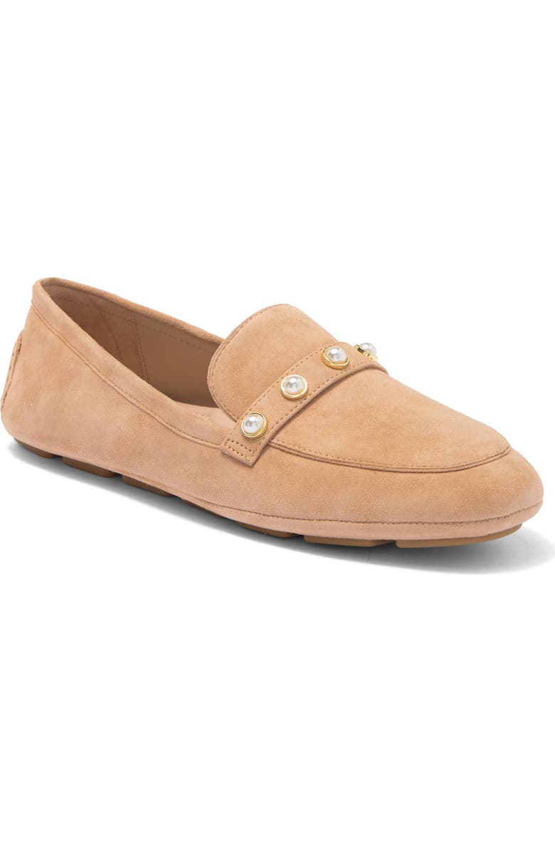 Stuart Weitzman Allpearls Faux Pearl Studded Driving Loafer, Main, color, Sandalwood