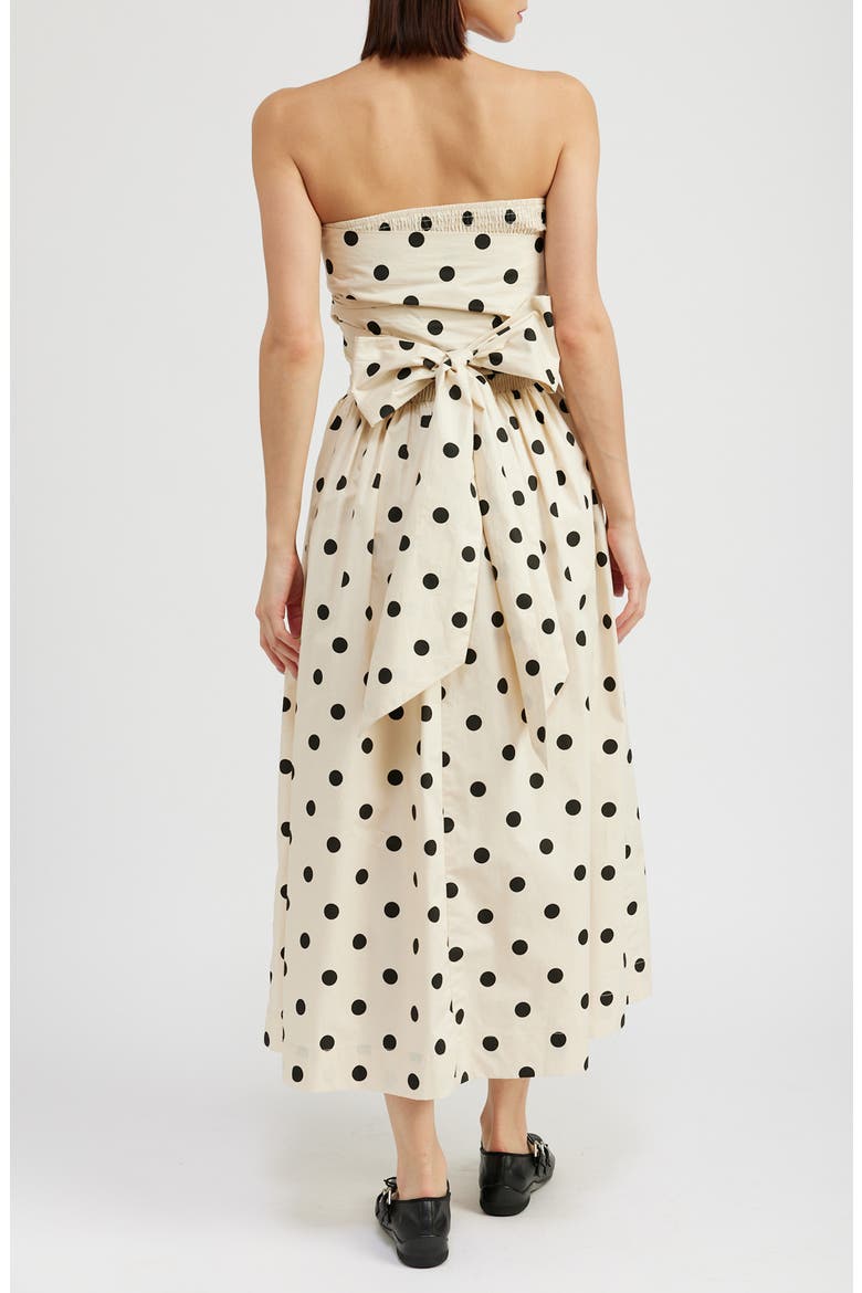 Josephine Polka Dot Strapless Cotton Midi Sundress, Alternate, color, NATURAL BLACK
