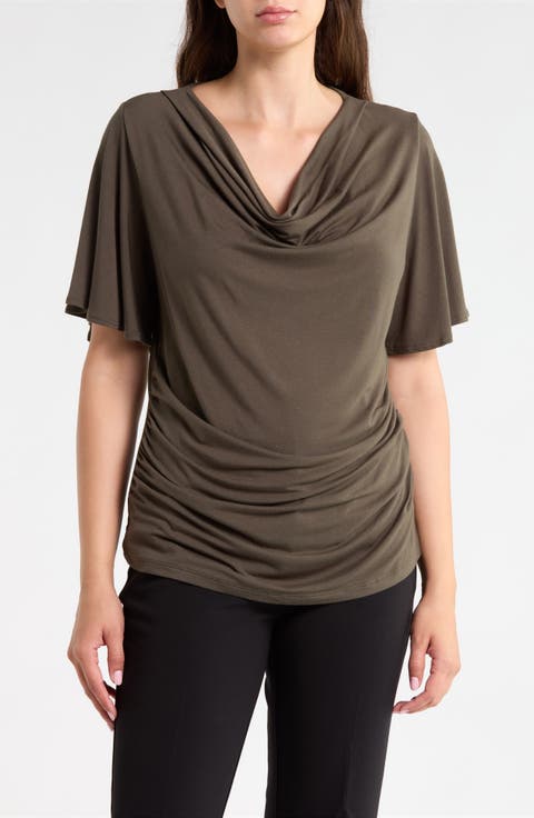 Cowl Neck Top with Flutter Sleeves