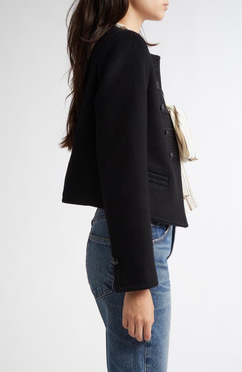 Nili Lotan Joni Cropped Button-embellished Satin-trimmed Wool-felt Jacket In Black