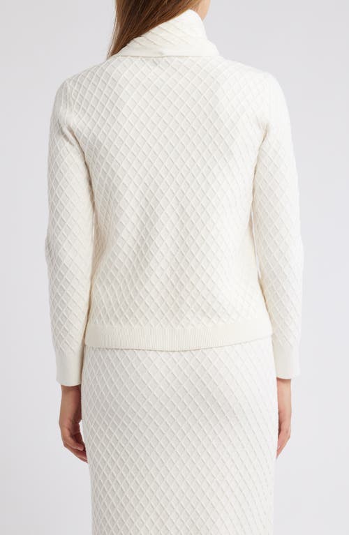 Anne Klein Diamond Stitch Scarf Mock Neck Sweater In White