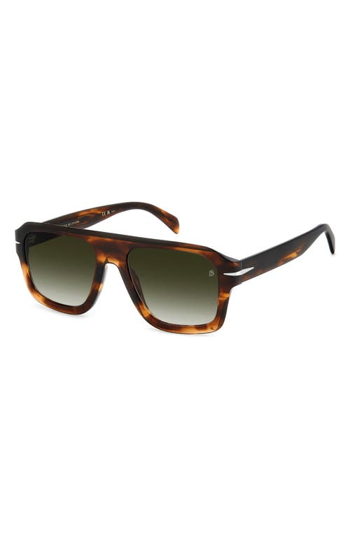 David Beckham Eyewear 54mm Gradient Rectangular Sunglasses In Brown Horn/green Shaded