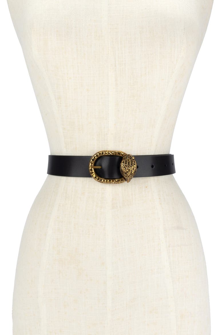 Jewel Buckle Leather Belt, Alternate, color, BLACK