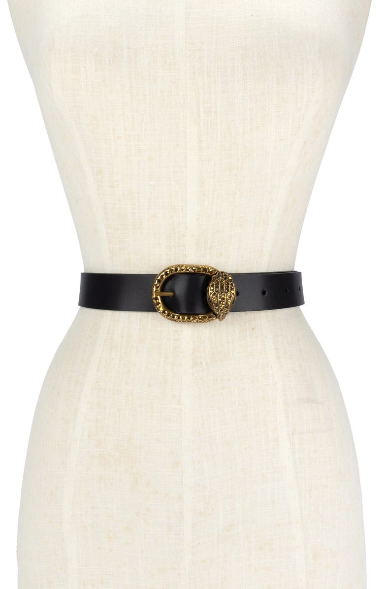 Kurt Geiger London Jewel Buckle Leather Belt, Alternate, color, Black