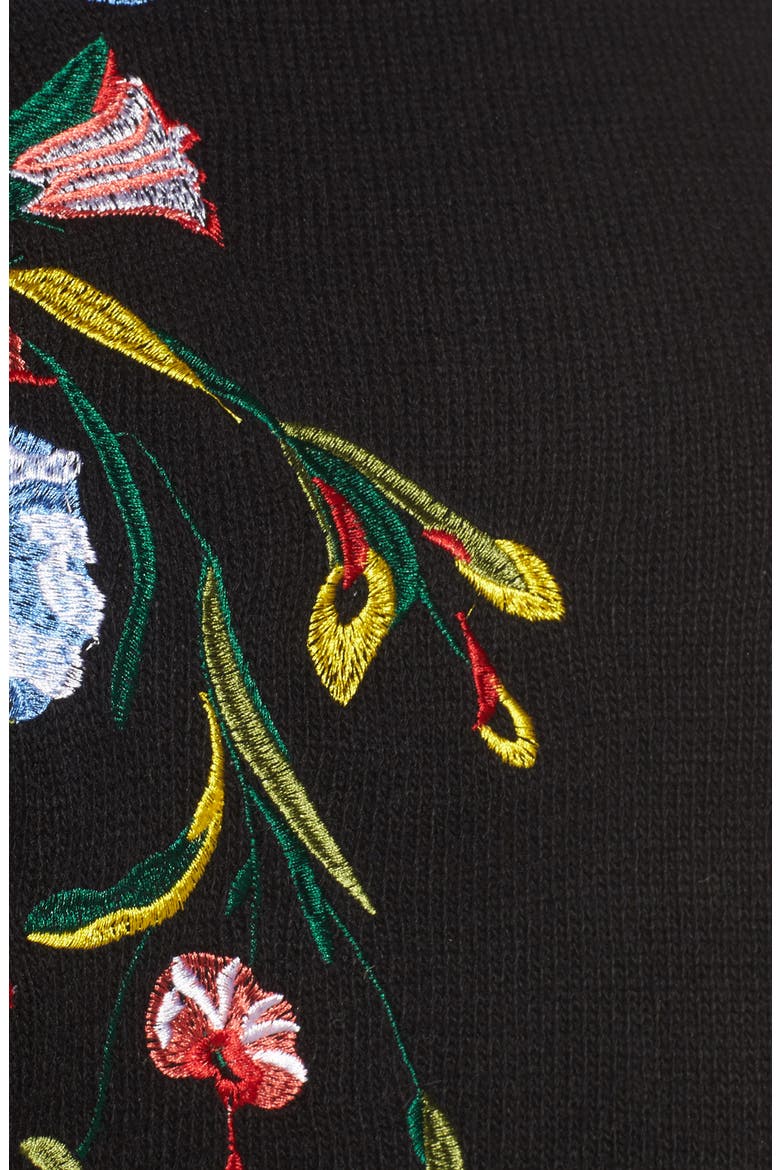 Ruffle Sleeve Embroidered Sweater, Alternate, color, BLACK