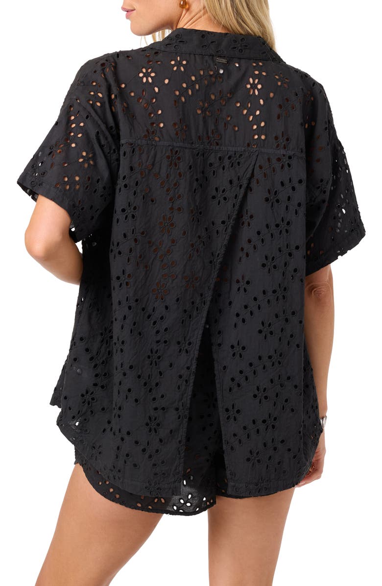 O'Neill Jenna Cotton Eyelet Cover-Up Shirt, Alternate, color, Black