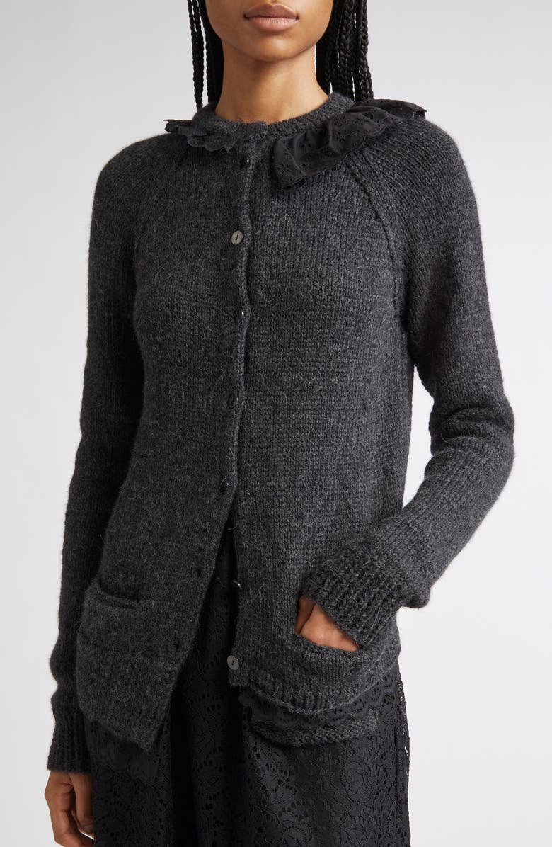 Meruert Tolegen Asymmetric Hand Knit Baby Alpaca Cardigan, Alternate, color, Smoke