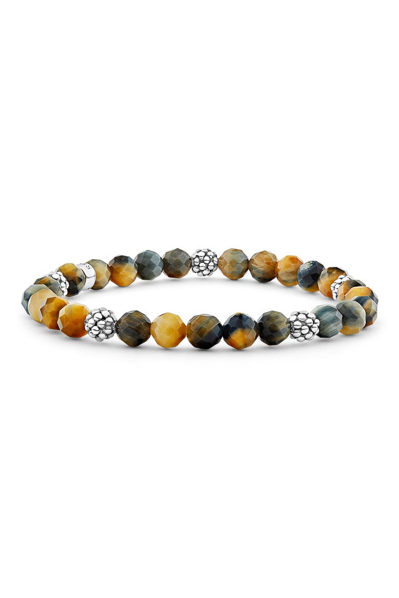 Signature Caviar Stone Beaded Stretch Bracelet (Nordstrom Exclusive), Main, color, TIGEREYE