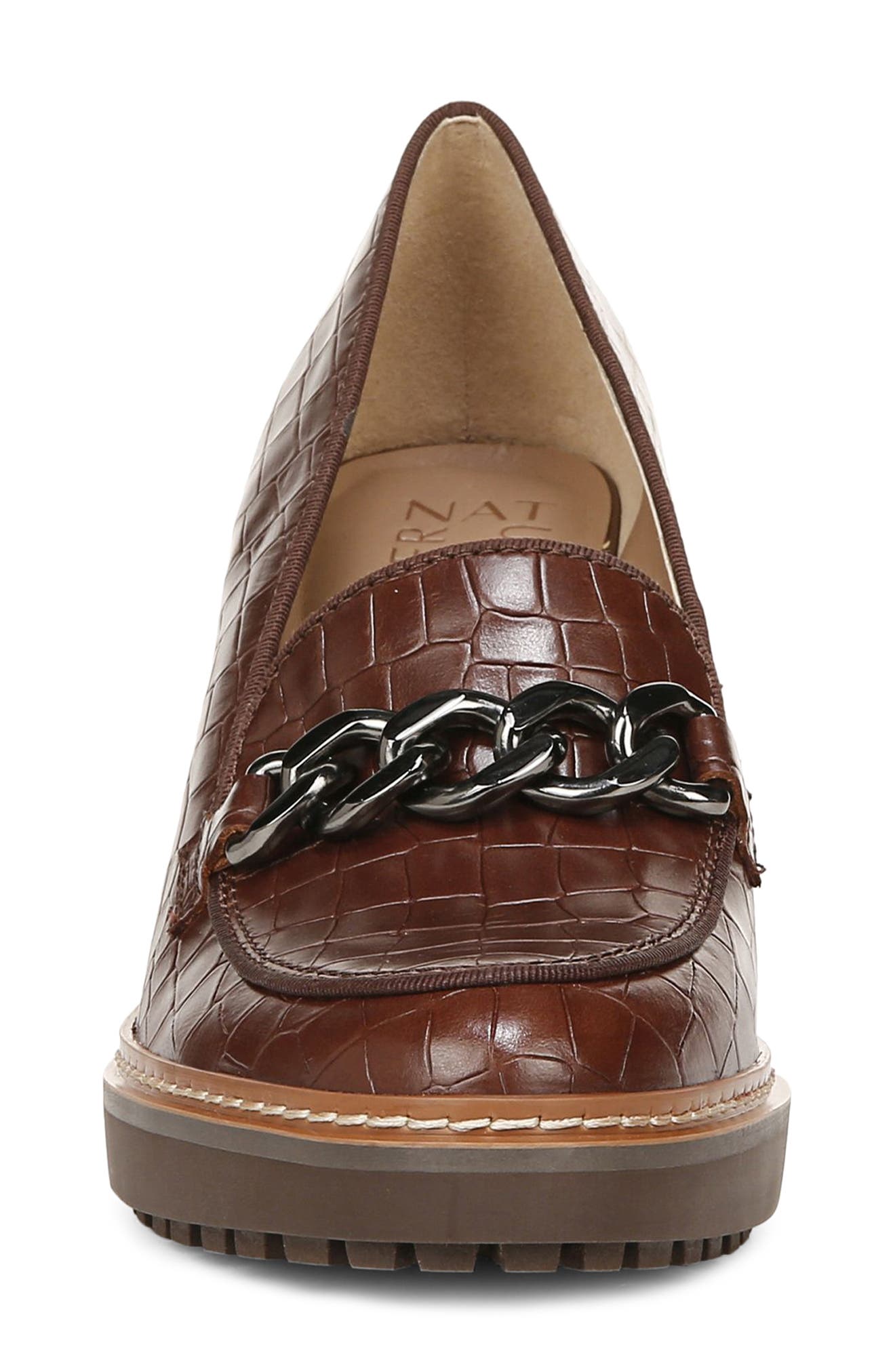 Callie Loafer Pump, Alternate, color, BROWN CROC LEATHER