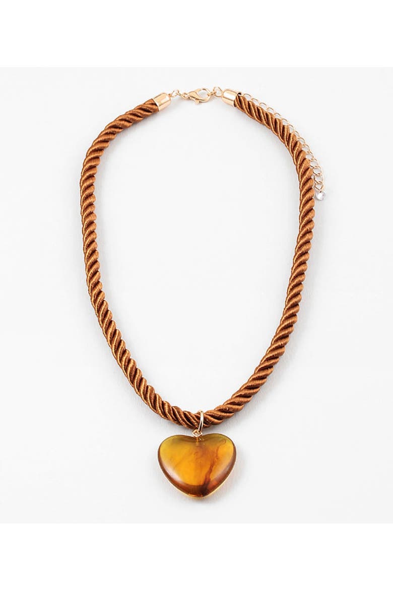 Sun-Warmed Amber Heart Necklace, Main, color, Brown
