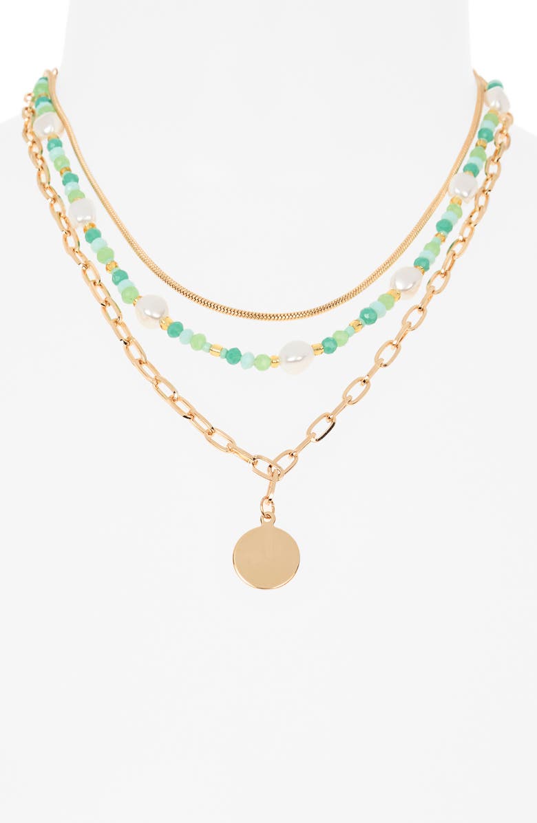 NORDSTROM RACK Bead & Chain Layered Necklace, Alternate, color, Green Multi- Gold