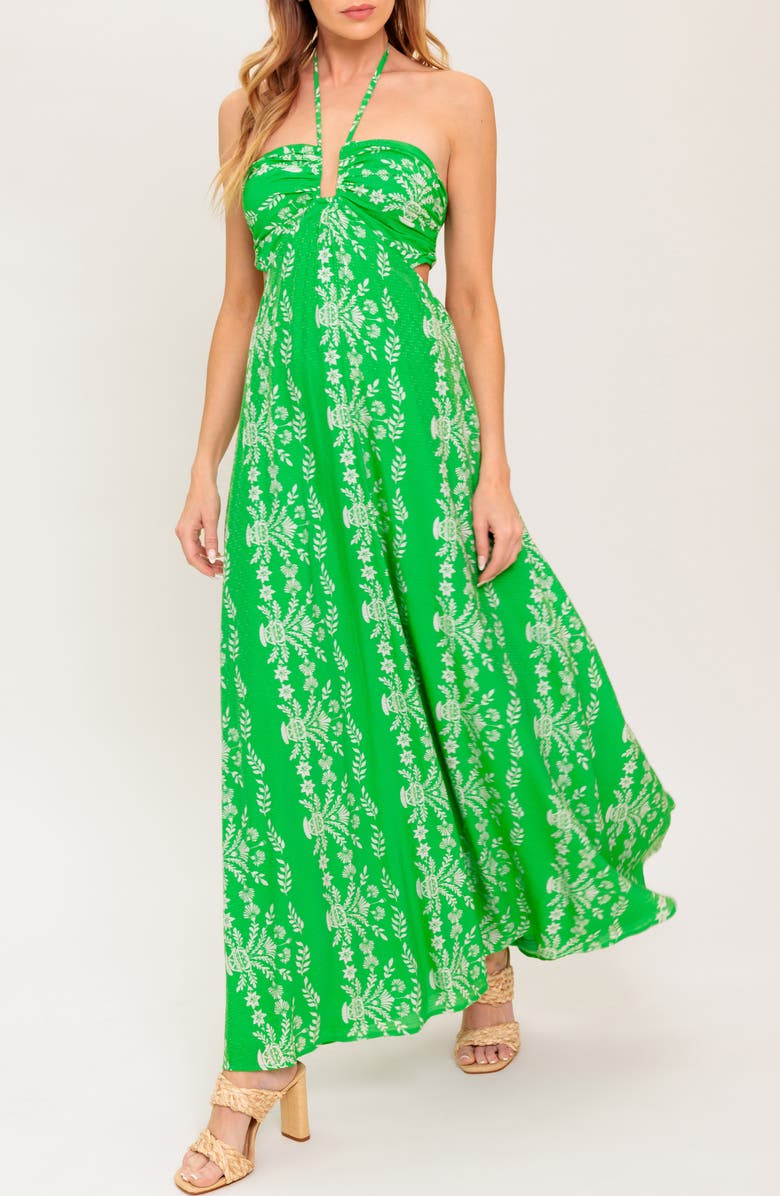 FLYING TOMATO Halter Tie Back Maxi Dress, Alternate, color,