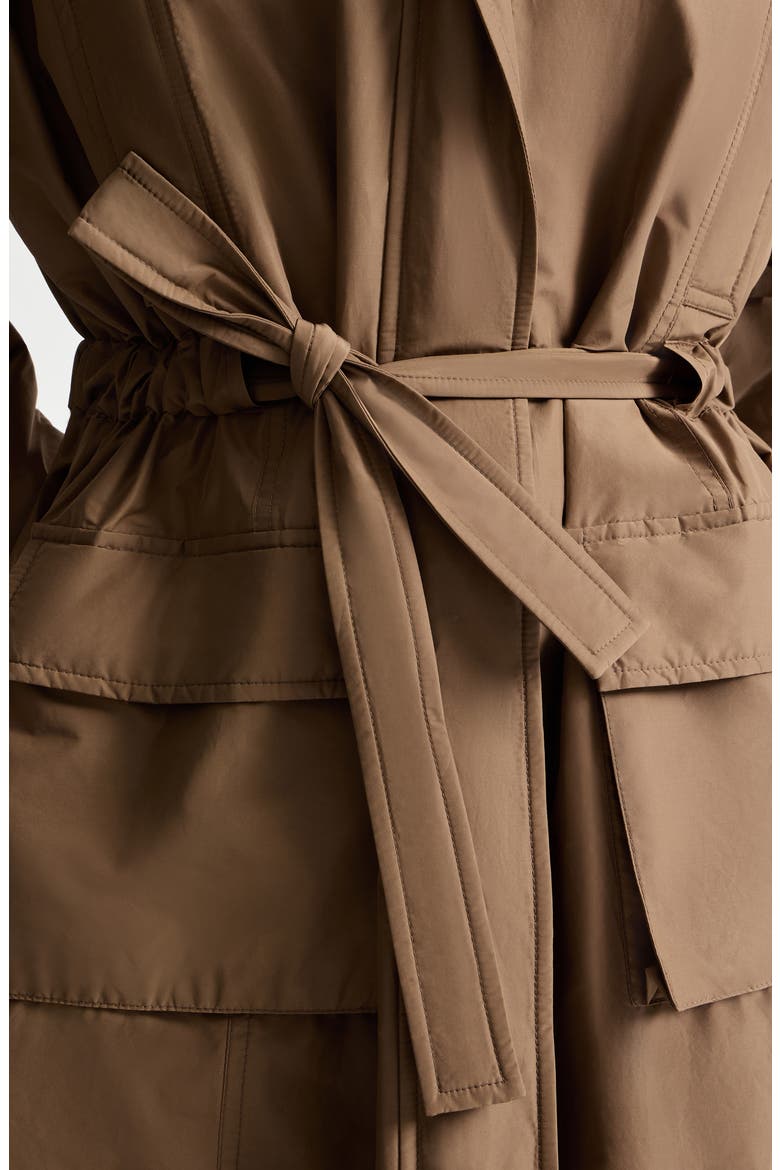 Techno cotton taffeta coat with detachable hood and shiny zipper pull, Alternate, color, Camel