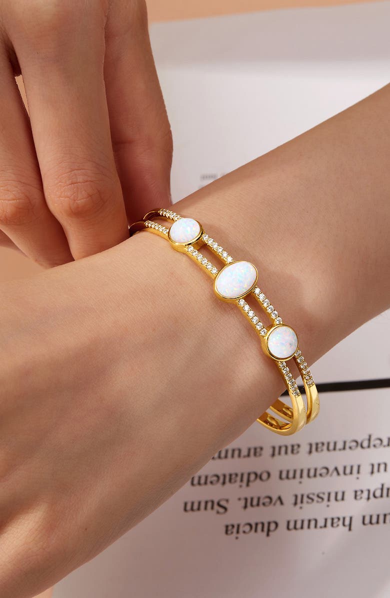 Lafonn Simulated Opal & Simulated Diamond Bangle Bracelet, Alternate, color,