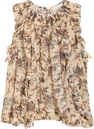 Ulla Johnson Sabra Floral Metallic Sleeveless Silk Blend Top