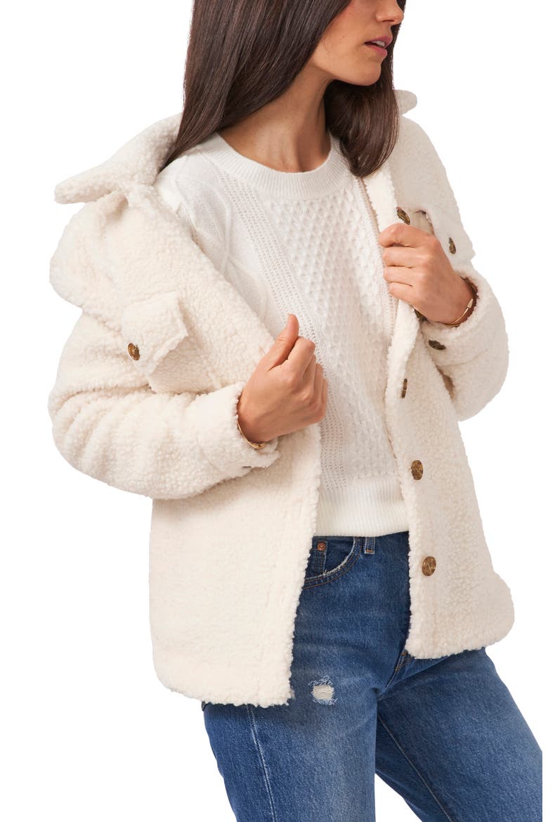 Faux Shearling Shirt Jacket, Alternate, color, VANILLA