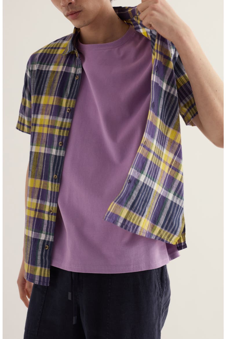 Skylight Cave Plaid Organic Cotton Button-Up Shirt, Main, color, MOWHAY SQUALL
