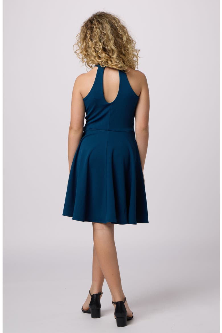Skater Halter Dress in Longer Length, Alternate, color, STEEL BLUE
