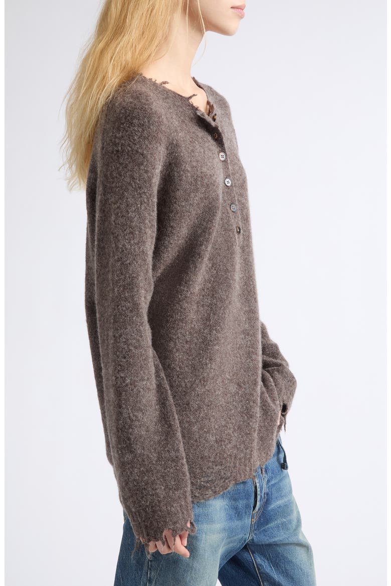 Relaxed Distressed Henley Sweater, Alternate, color, BROWN