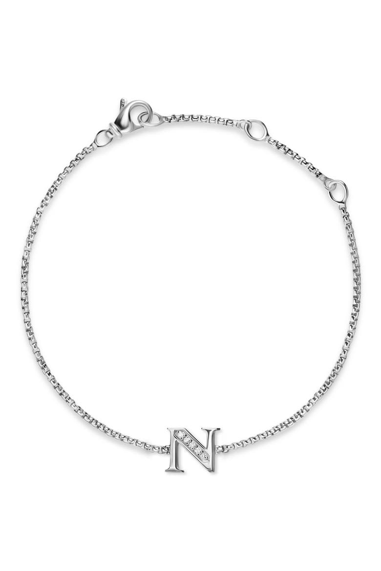 Petite Pavé Initial Chain Bracelet in Sterling Silver with Diamonds, Alternate, color, SILVER PAVE N