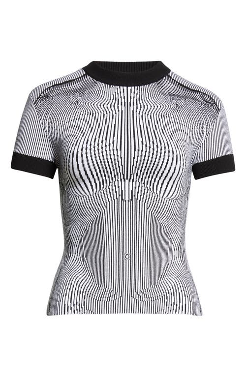 Shop Jean Paul Gaultier The Morphing Pinstripe Short Sleeve Sweater In White/black