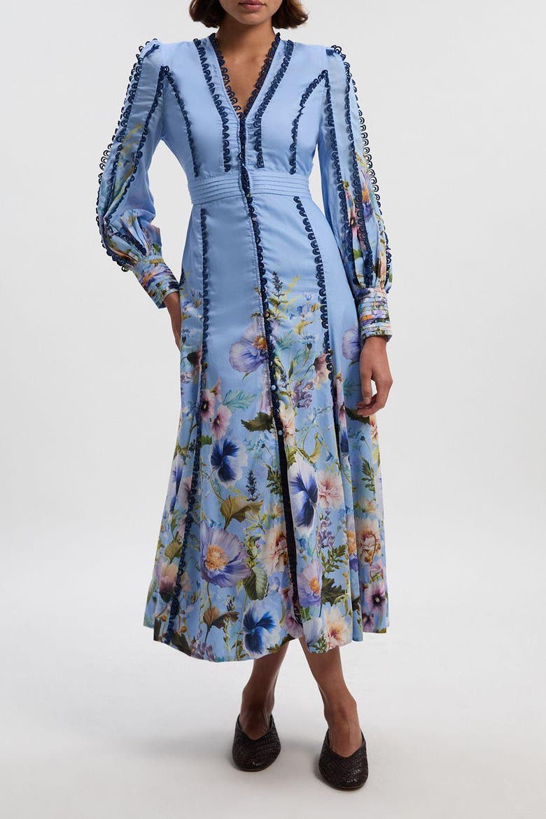 Trailing Floral Woven Plunge Maxi Dress, Alternate, color, Blue