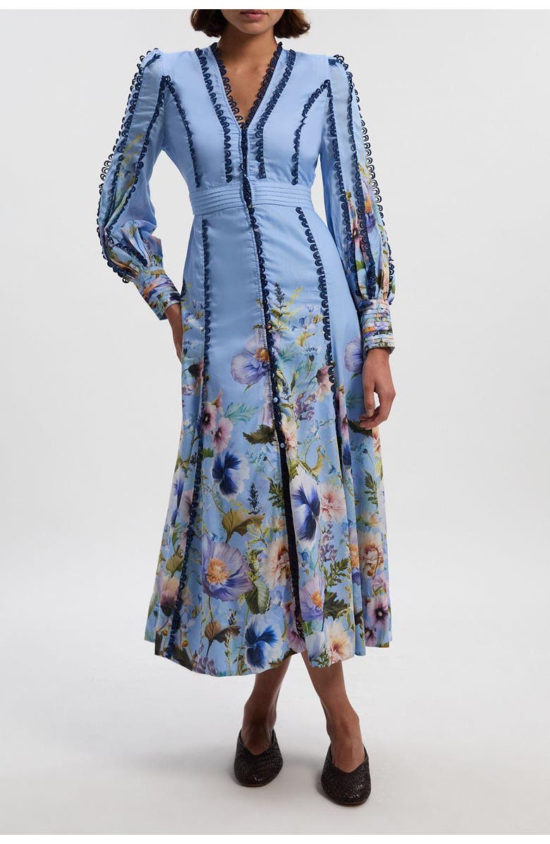 Karen Millen Trailing Floral Woven Plunge Maxi Dress, Alternate, color, Blue