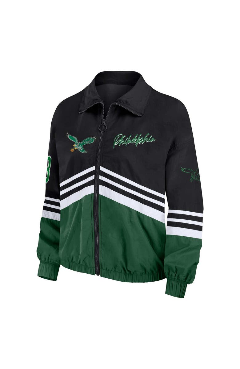 WEAR by Erin Andrews Women's WEAR by Erin Andrews Black Philadelphia Eagles Vintage Throwback Windbreaker Full-Zip Jacket, Alternate, color,