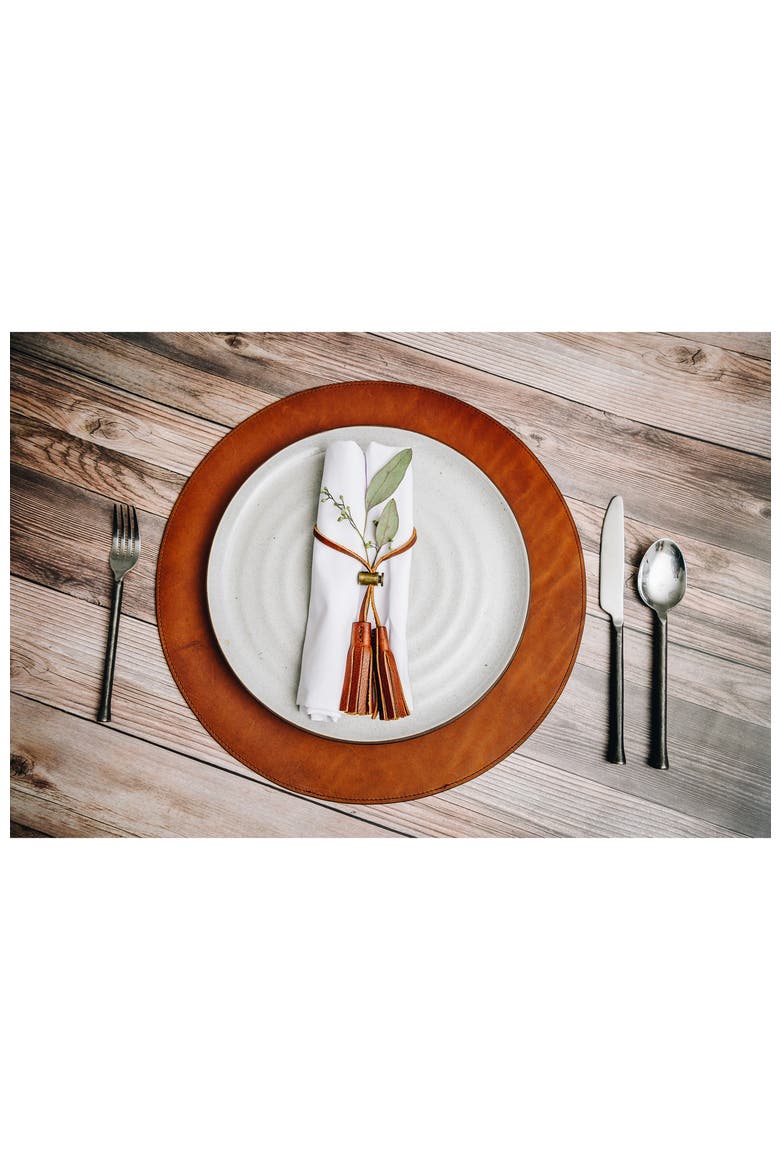 Nelson Leather Circular Placemat, Alternate, color, Espresso