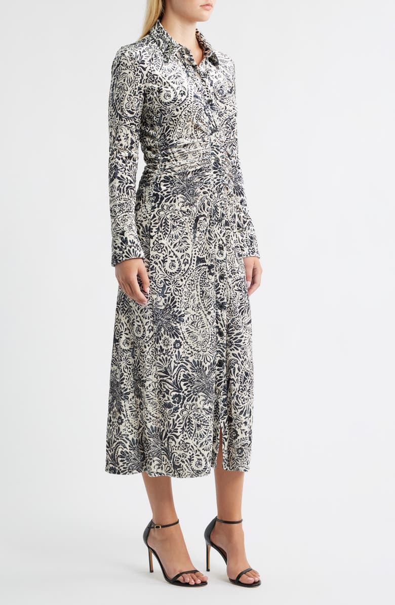 Julia Jordan Print Long Sleeve Velvet Midi Shirtdress, Alternate, color, Ivory Black