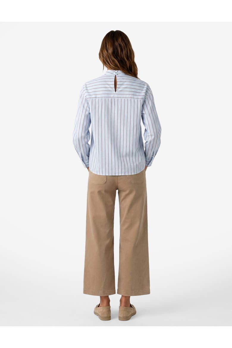 High Neck Long Sleeve Striped Shirt With Scarf Detail, Alternate, color, BLUE STRIPE